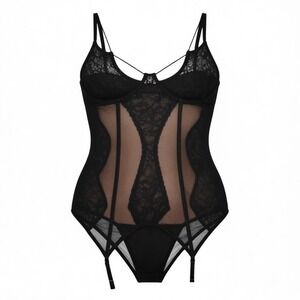 NEW Elegant Moments Black Lace Teddy Bodysuit Lingerie Size 42 Whimsigoth